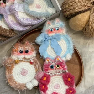 Crochet "Fluffy Felines" Coaster– Cat Mug Rug & Desk Decor