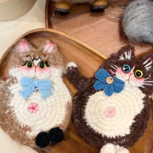 Crochet "Cozy Whiskers" Coasters – Fluffy Cat Mug Rugs