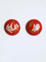 Chinese Lacquer Statement Studs – Red Lily – Wood & 925 Silver - Image 4