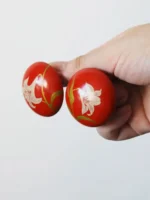 Chinese Lacquer Statement Studs – Red Lily – Wood & 925 Silver - Image 5