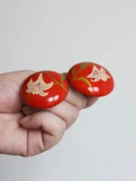 Chinese Lacquer Statement Studs – Red Lily – Wood & 925 Silver - Image 3