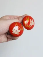 Chinese Lacquer Statement Studs – Red Lily – Wood & 925 Silver - Image 2
