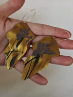 Chinese Lacquer Statement Drop Earrings – Autumn Iris – Copper & 925 Silver - Image 9