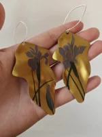 Chinese Lacquer Statement Drop Earrings – Autumn Iris – Copper & 925 Silver - Image 3