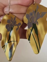 Chinese Lacquer Statement Drop Earrings – Autumn Iris – Copper & 925 Silver - Image 4