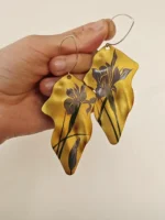 Chinese Lacquer Statement Drop Earrings – Autumn Iris – Copper & 925 Silver
