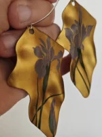 Chinese Lacquer Statement Drop Earrings – Autumn Iris – Copper & 925 Silver - Image 5