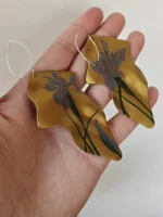 Chinese Lacquer Statement Drop Earrings – Autumn Iris – Copper & 925 Silver - Image 6