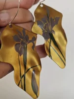 Chinese Lacquer Statement Drop Earrings – Autumn Iris – Copper & 925 Silver - Image 8