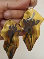 Chinese Lacquer Statement Drop Earrings – Autumn Iris – Copper & 925 Silver - Image 2