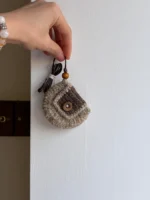 Crochet "Caramel Mocha" Earphone Pouch – Earth Tone Mini Lanyard Bag - Image 5