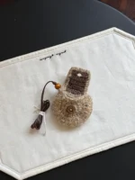 Crochet "Caramel Mocha" Earphone Pouch – Earth Tone Mini Lanyard Bag - Image 3