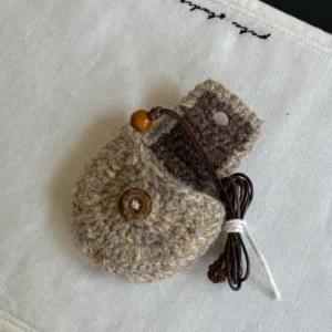 Crochet "Caramel Mocha" Earphone Pouch – Earth Tone Mini Lanyard Bag