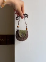 Crochet "Matcha Chocolate" Earphone Pouch – Rustic Airpods Case & Neck Charm - Image 3