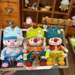 Knitted Clown Bag Charm | Vintage Circus Plush Keychain