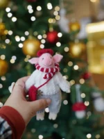 Knitted Winter Snowflake Piglet Plush | Cozy Holiday Animal Toy (15cm) - Image 5