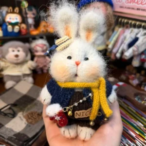 Knitted Bunny Plush | Posable Snowman Outfit Rabbit Toy (15cm)