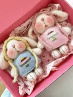 Knitted Birthday Cake Bunny Plush | Sleeping Rabbit Bag Charm (11cm)