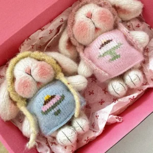 Knitted Birthday Cake Bunny Plush | Sleeping Rabbit Bag Charm (11cm)