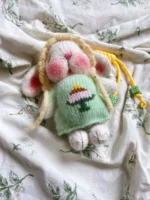 Knitted Birthday Cake Bunny Plush | Sleeping Rabbit Bag Charm (11cm) - Image 6