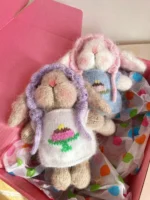 Knitted Birthday Cake Bunny Plush | Sleeping Rabbit Bag Charm (11cm) - Image 2