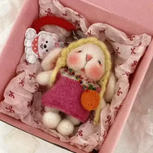 Knitted Carrot Forager Bunny Plush | Vintage Fair Isle Bag Charm (11cm / 15cm)