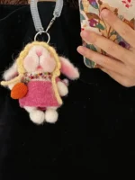 Knitted Carrot Forager Bunny Plush | Vintage Fair Isle Bag Charm (11cm / 15cm) - Image 4