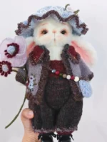 Knitted Botanist Bunny Plush | Heirloom Art Toy with Giant Flower (29cm)