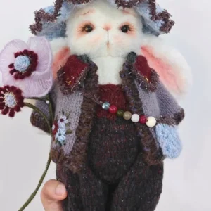 Knitted Botanist Bunny Plush | Heirloom Art Toy with Giant Flower (29cm)