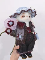 Knitted Botanist Bunny Plush | Heirloom Art Toy with Giant Flower (29cm) - Image 3
