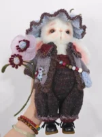 Knitted Botanist Bunny Plush | Heirloom Art Toy with Giant Flower (29cm) - Image 4