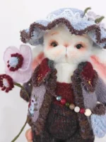 Knitted Botanist Bunny Plush | Heirloom Art Toy with Giant Flower (29cm) - Image 6