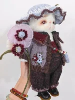 Knitted Botanist Bunny Plush | Heirloom Art Toy with Giant Flower (29cm) - Image 7
