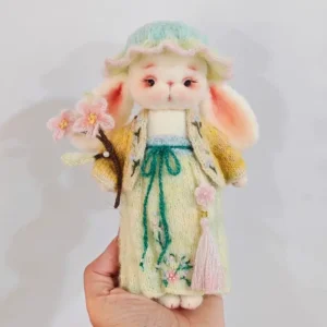 Knitted Peach Blossom Bunny | New Chinese Style Art Toy (16cm)
